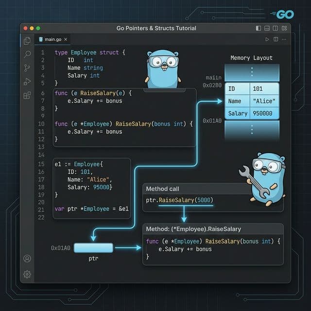 Pointers, Structs, and Methods in Go (Golang)